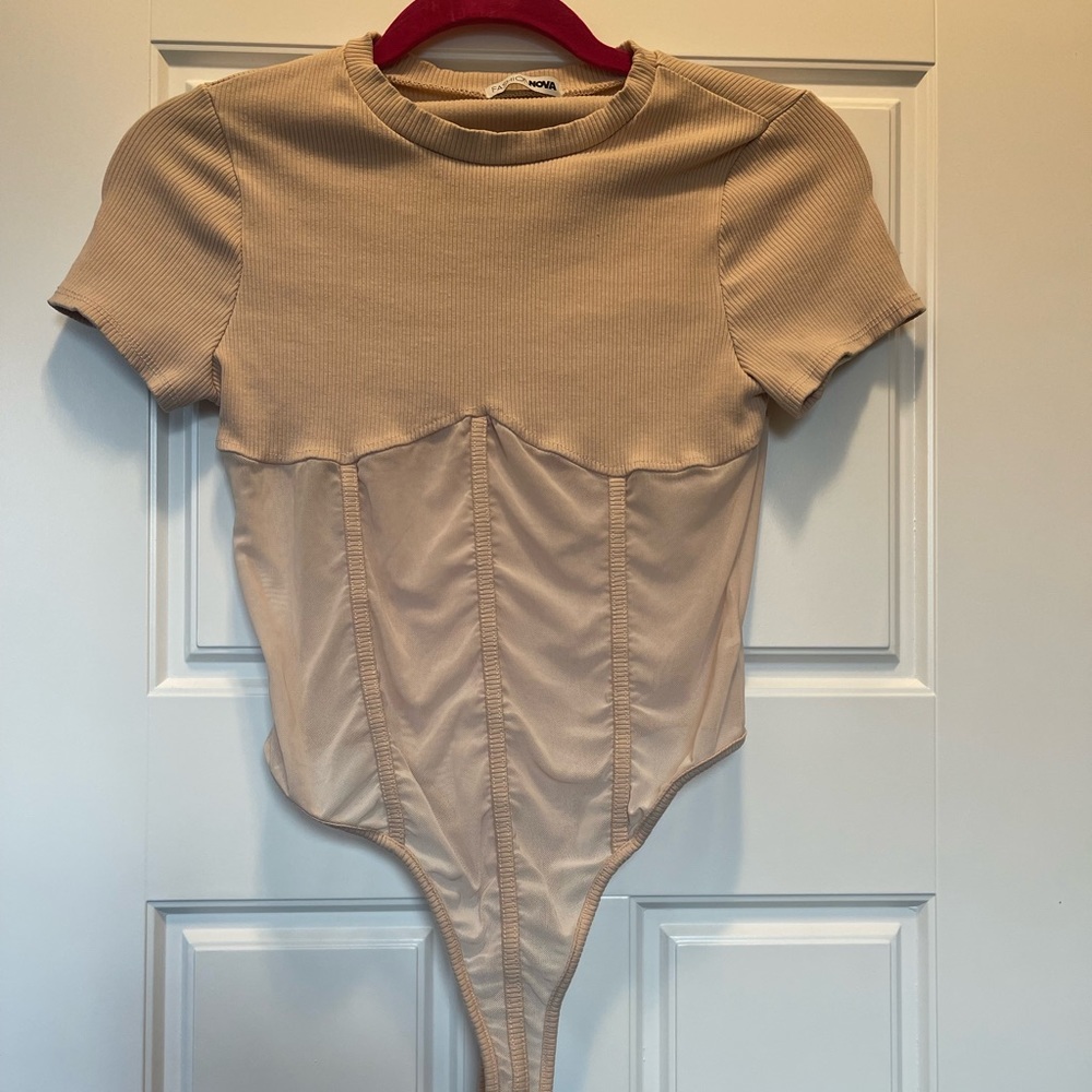 beige bodysuit from fashion nova